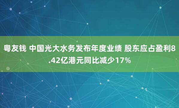 粤友钱 中国光大水务发布年度业绩 股东应占盈利8.42亿港元同比减少17%